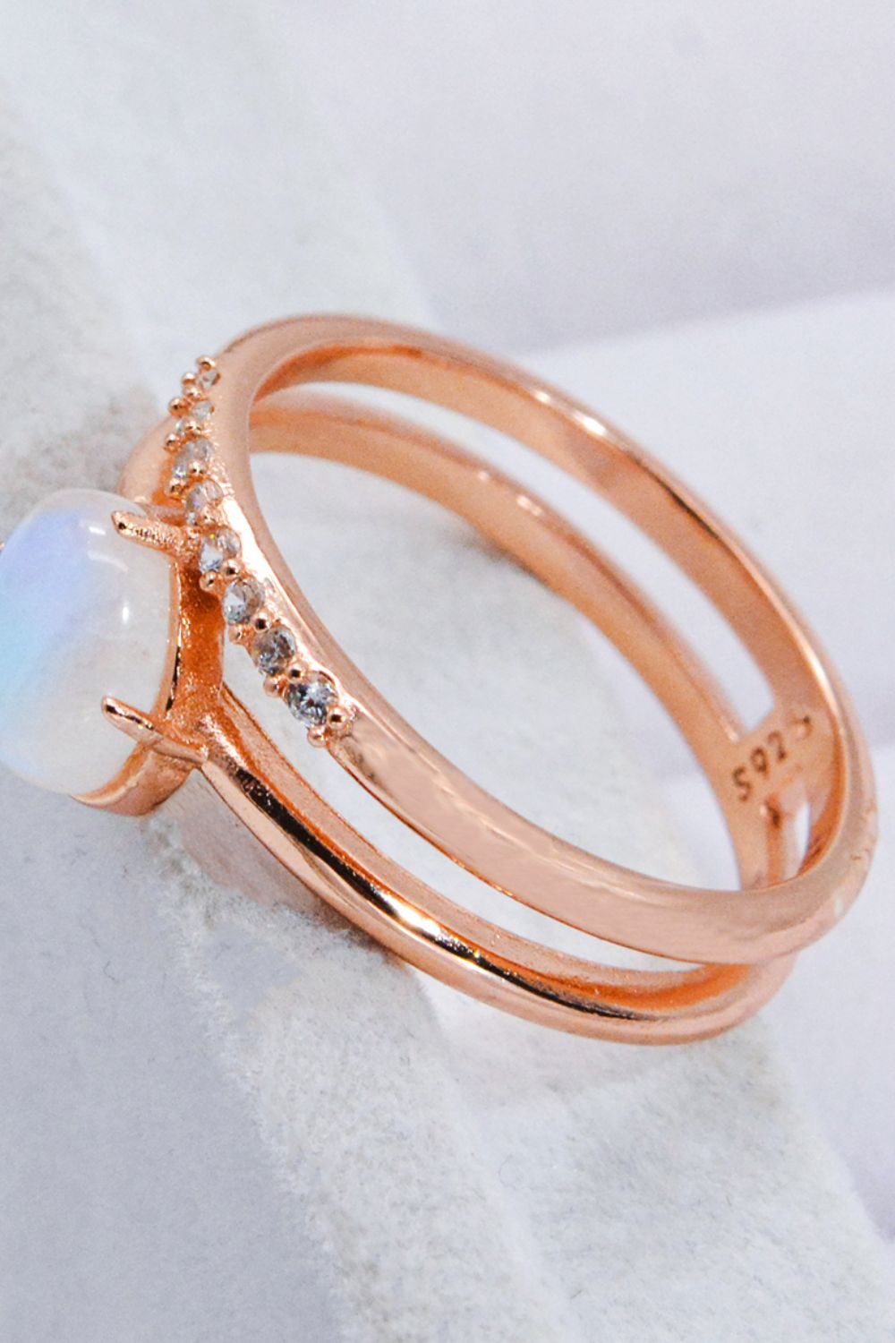Light Gray Natural Moonstone and Zircon Double-Layered Ring Sentient Beauty Fashions jewelry