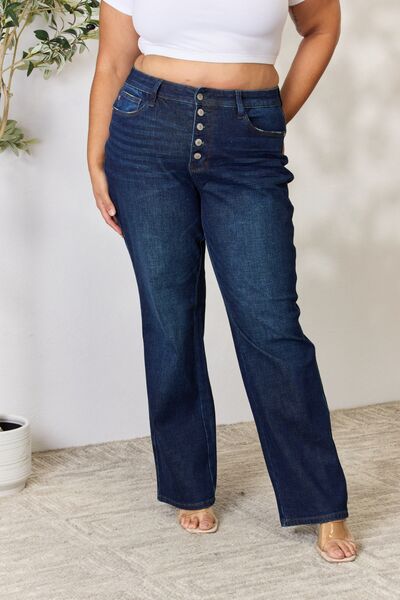 Gray Judy Blue Full Size Button-Fly Straight Jeans Sentient Beauty Fashions Apparel & Accessories