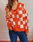 Tan Checkered Open Front Button Up Cardigan Sentient Beauty Fashions Apparel & Accessories