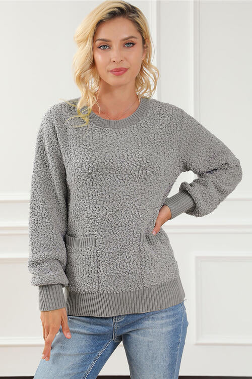 Light Gray Round Neck Long Sleeve Sweater