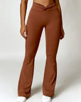 Saddle Brown Twisted High Waist Active Pants with Pockets Sentient Beauty Fashions Apparel & Accessories