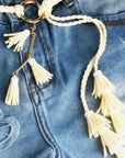 Slate Gray Braid Belt with Tassels Sentient Beauty Fashions *Accessories