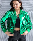 Cadet Blue Snap Pocketed Cropped Jacket Sentient Beauty Fashions Apparel & Accessories