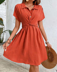 Sienna Collared Neck Short Sleeve Twisted Dress Sentient Beauty Fashions Apparel & Accessories