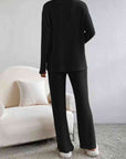 Gray Ribbed V-Neck Long Sleeve Top and Pants Set Sentient Beauty Fashions Apparel & Accessories