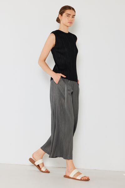Light Gray Marina West Swim Pleated Wide-Leg Pants with Side Pleat Detail Sentient Beauty Fashions Apparel &amp; Accessories