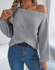 Dark Gray Openwork Long Sleeve Sweater