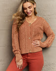 Rosy Brown HEYSON Soft Focus Full Size Wash Cable Knit Cardigan Sentient Beauty Fashions Apparel & Accessories