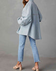 Light Slate Gray Button Down Raw Hem Denim Jacket Sentient Beauty Fashions Apparel & Accessories