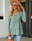 Dark Gray Long Sleeve V-Neck Cable-Knit Blouse