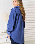 Dark Slate Blue Heimish Cozy Girl Full Size Button Down Shacket Sentient Beauty Fashions Apparel & Accessories