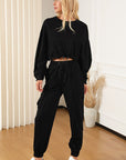 Black Drawstring Round Neck Top and Pants Set Sentient Beauty Fashions Apparel & Accessories