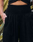 Black Full Size Smocked Waist Wide Leg Pants Sentient Beauty Fashions Apparel & Accessories