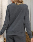 Dark Slate Gray Round Neck Long Sleeve Sweatshirt Sentient Beauty Fashions Apparel & Accessories