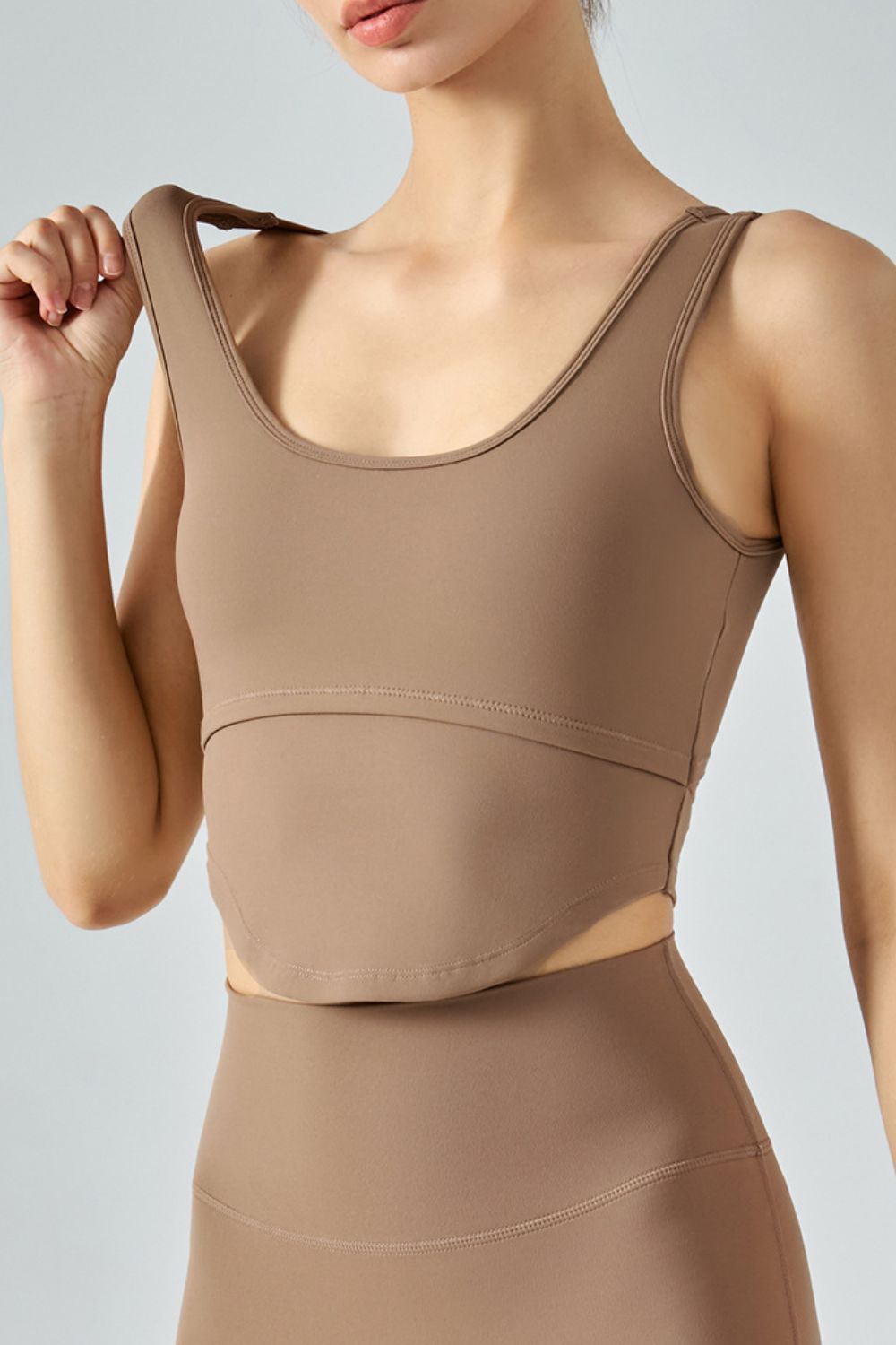 Rosy Brown Cutout Curved Hem Sports Tank Sentient Beauty Fashions Apparel &amp; Accessories