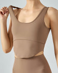 Rosy Brown Cutout Curved Hem Sports Tank Sentient Beauty Fashions Apparel & Accessories