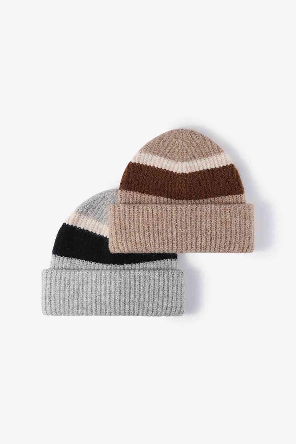 White Smoke Tricolor Cuffed Knit Beanie