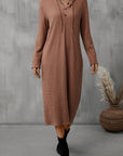 Slate Gray Buttoned Long Sleeve Hooded Dress Sentient Beauty Fashions Apparel & Accessories