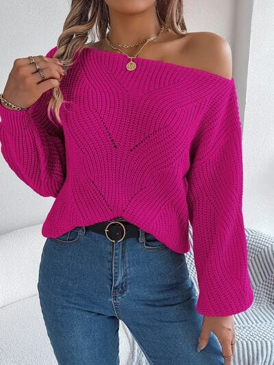 Maroon Openwork Long Sleeve Sweater