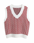 Brown Houndstooth V-Neck Sweater Vet