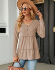 Rosy Brown Long Sleeve V-Neck Cable-Knit Blouse