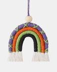 White Smoke Fringe Macrame Rainbow Shape Wood Bead Cotton Keychain Sentient Beauty Fashions handmade