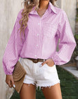 Gray Striped Pocketed Button Up Long Sleeve Shirt Sentient Beauty Fashions Apparel & Accessories