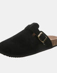 Black Suede Closed Toe Buckle Slide