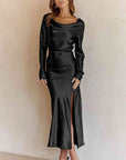 Gray Cowl Neck Long Sleeve Maxi Dress Sentient Beauty Fashions Apparel & Accessories