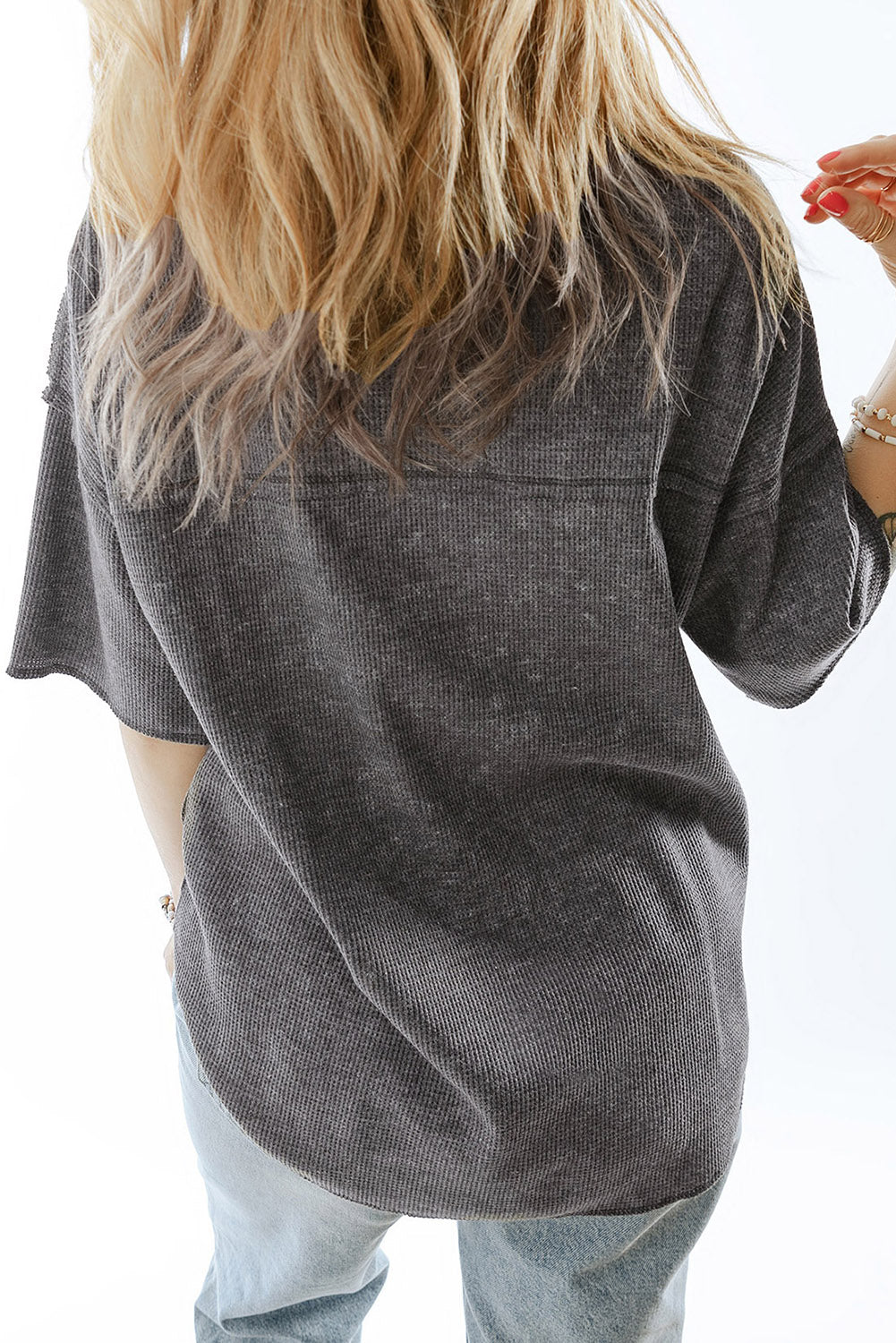 Dark Slate Gray V-Neck Dropped Shoulder Tee Sentient Beauty Fashions Apparel &amp; Accessories