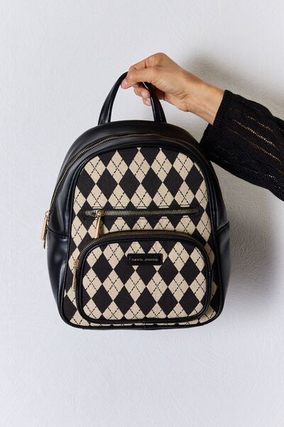 Black David Jones Printed PU Leather Backpack Sentient Beauty Fashions *Accessories
