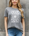Light Slate Gray Simply Love Full Size HAPPY MIND HAPPY LIFE Graphic Cotton Tee Sentient Beauty Fashions Apparel & Accessories