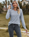 Dim Gray Dropped Shoulder Hooded Blouse