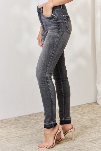 Light Gray Judy Blue Full Size High Waist Tummy Control Release Hem Skinny Jeans Sentient Beauty Fashions Apparel & Accessories