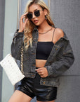 Dim Gray Collared Neck Dropped Shoulder Denim Jacket Sentient Beauty Fashions Apparel & Accessories