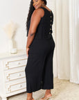 Black Double Take Buttoned Round Neck Tank and Wide Leg Pants Set Sentient Beauty Fashions Apparel & Accessories
