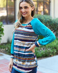 Gray Celeste Design Full Size Striped Long Sleeve Top Sentient Beauty Fashions Apparel & Accessories