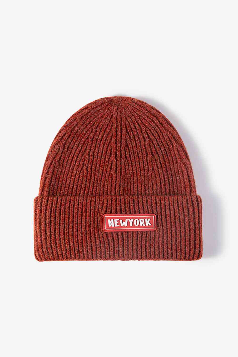 White Smoke NEWYORK Patch Rib-Knit Cuffed Beanie