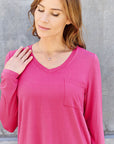 Pale Violet Red Basic Bae Full Size V-Neck Long Sleeve Top Sentient Beauty Fashions Apparel & Accessories