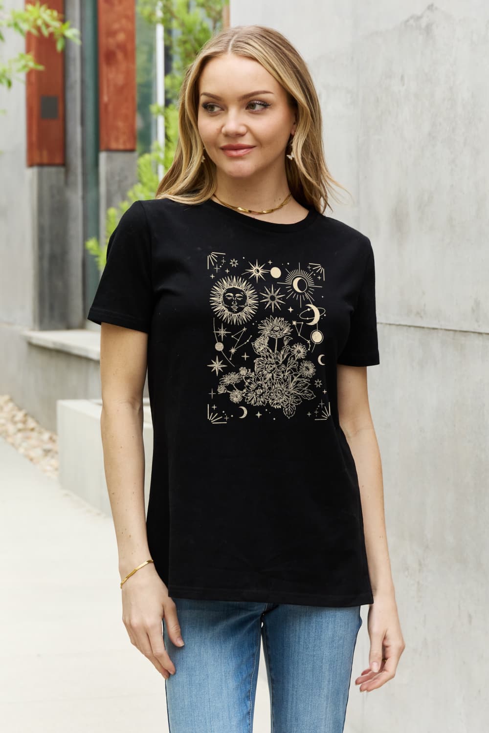 Black Simply Love Celestial Graphic Short Sleeve Cotton Tee Sentient Beauty Fashions Apparel &amp; Accessories