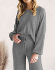 Light Gray Long Sleeve Lounge Top and Drawstring Pants Set