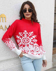 Light Gray Snowflake Pattern Mock Neck Sweater