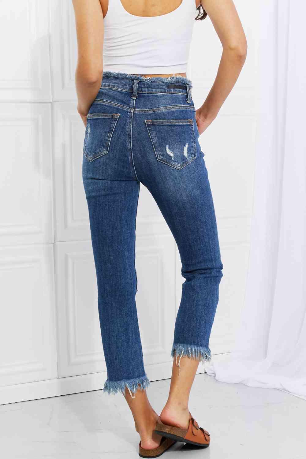 Light Gray RISEN Full Size Undone Chic Straight Leg Jeans Sentient Beauty Fashions Apparel & Accessories
