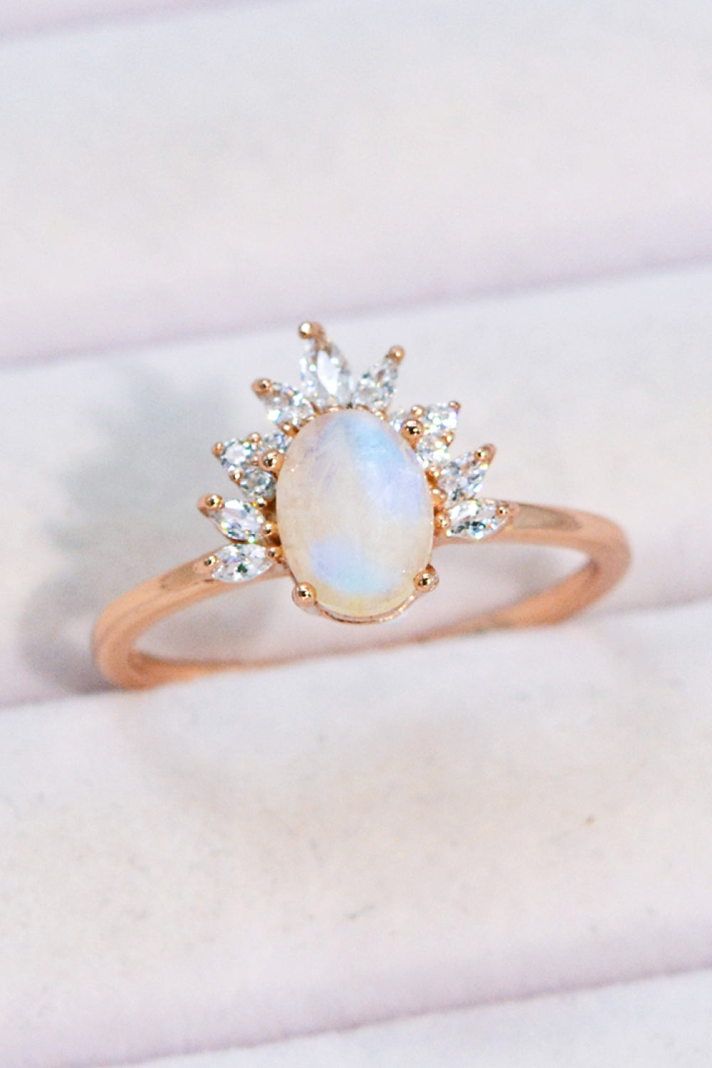 Light Gray 18K Rose Gold-Plated Natural Moonstone Ring Sentient Beauty Fashions rings
