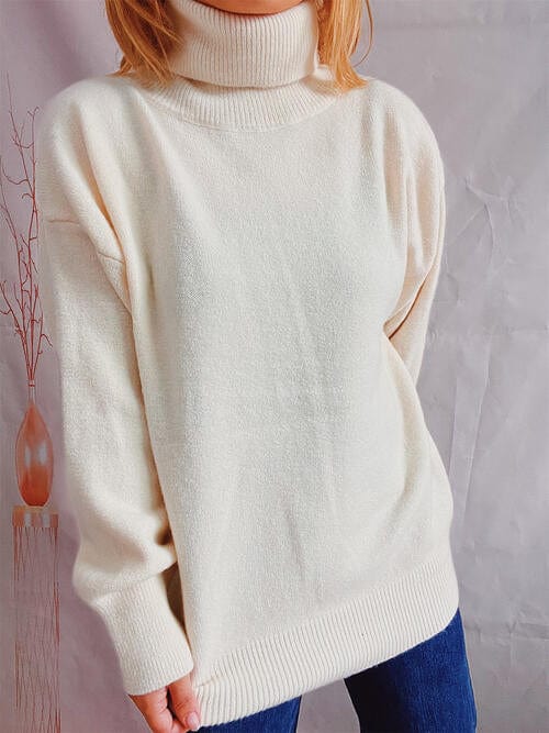 Gray Turtleneck Long Sleeve Sweater