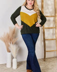 Gray Hailey & Co Full Size Colorblock V-Neck Blouse Sentient Beauty Fashions Apparel & Accessories