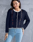 Dark Gray Graphic Cable-Knit Button Up Cardigan Sentient Beauty Fashions Apparel & Accessories