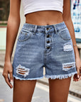 Gray Distressed Button Fly Denim Shorts with Pockets Sentient Beauty Fashions Apparel & Accessories