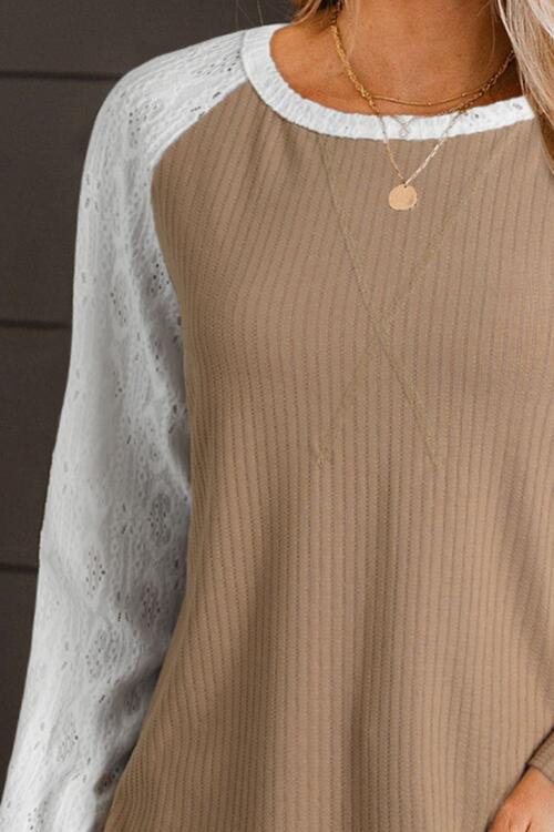 Dim Gray Color Block Raglan Sleeve T-Shirt Sentient Beauty Fashions Apparel &amp; Accessories