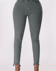 Dim Gray Baeful Button Fly Hem Detail Skinny Jeans Sentient Beauty Fashions pants